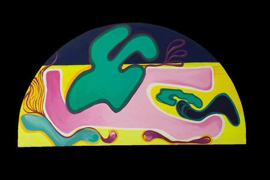 Belerefonte (2022) de Ornella Ruiz Díaz, pintura semicircular en amarillos, verdes y rosas