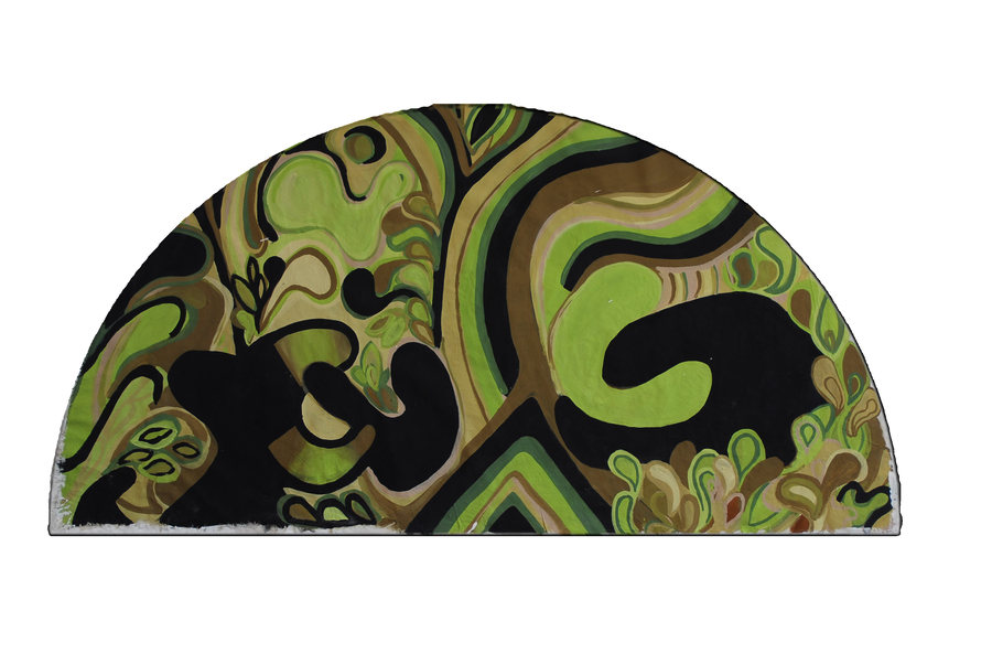 Golden Jungle (2024) de Ornella Ruiz Díaz, pintura semicircular en verdes y negros