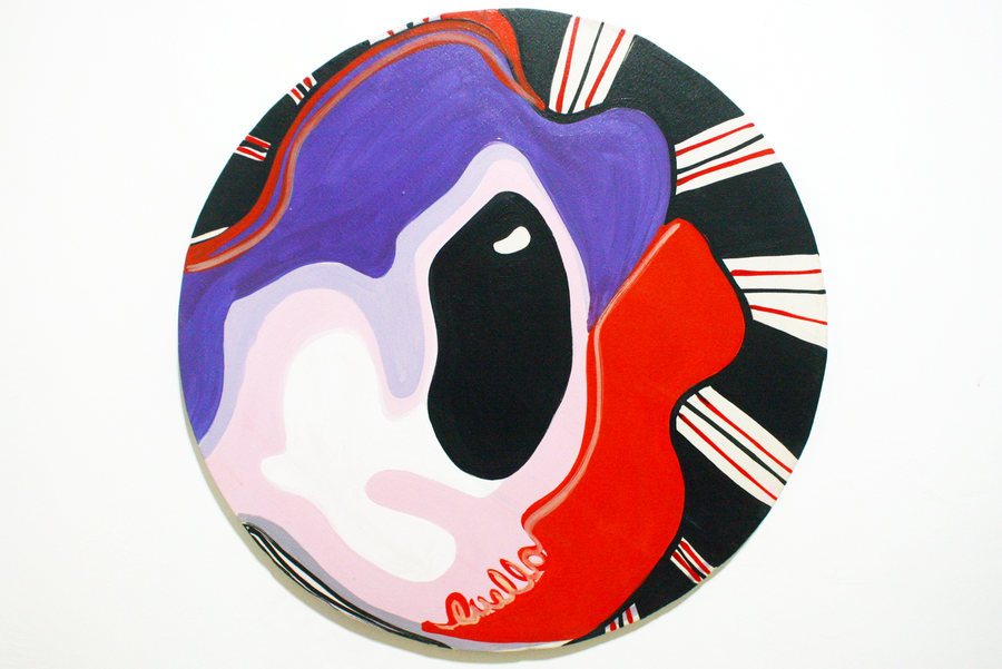 Quadrophenia (2020) de Ornella Ruiz Díaz, pintura circular en violetas, rojos y blancos