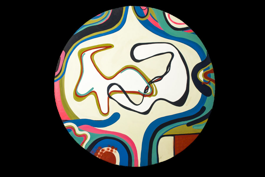 Sur (2020) de Ornella Ruiz Díaz, pintura circular en crema, negro y amarillo